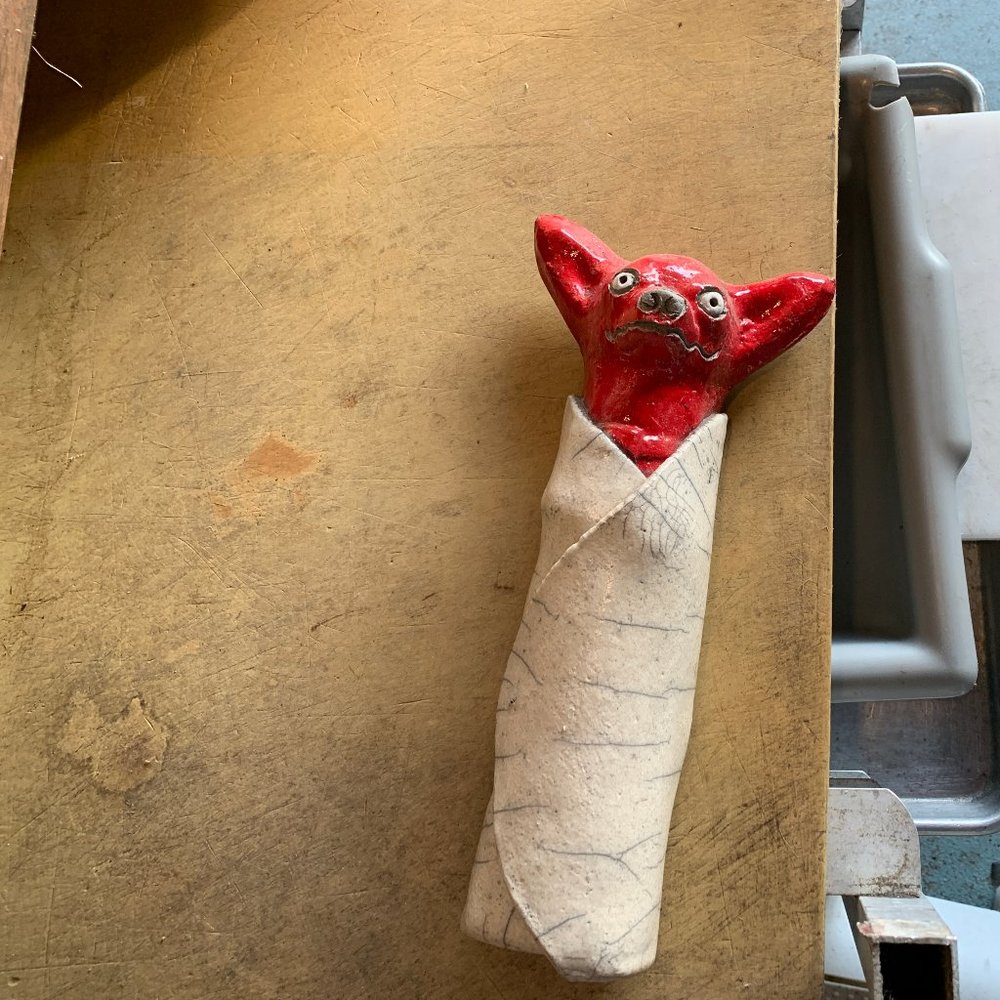 Ceramic Chihuahua wrapped in a tortilla  (Chihuahua Burrito)